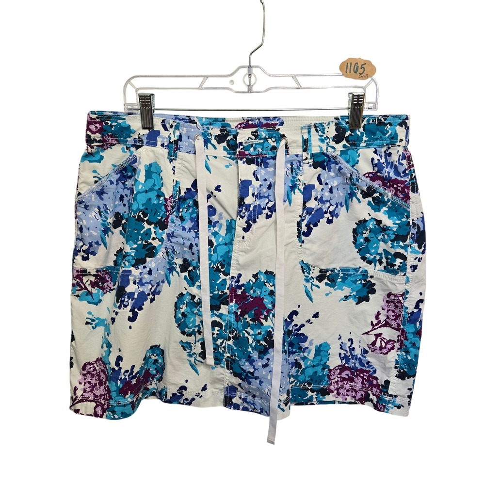 White‎ Stag Vintage 90s Floral Skort Blue Purple Cotton Blend Size 14 Drawstring